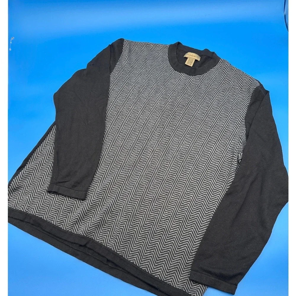 AXIST Men's XL Crew Neck Long Sleeve Sweater Y2K Herringbone Knit Black‎ Gray